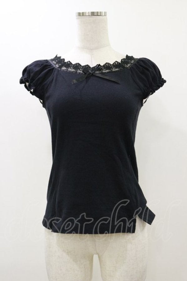 画像1: Emily Temple cute / レースリボンカットソー  ブラック H-25-12-17-050-ET-TO-KB-ZH (1)