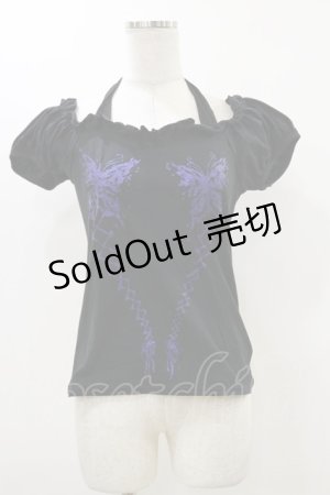 画像: BPN / ホルターリボンパフカットソー  黒×紫 H-25-12-17-052-GO-TO-KB-ZH