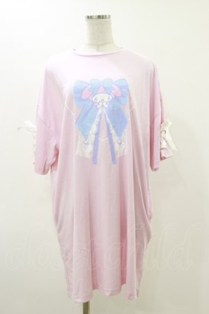 画像: LISTEN FLAVOR / 大きなリボンのマイメロディ袖レースアップトップス  ライトピンク H-25-12-17-054-PU-TO-KB-ZH