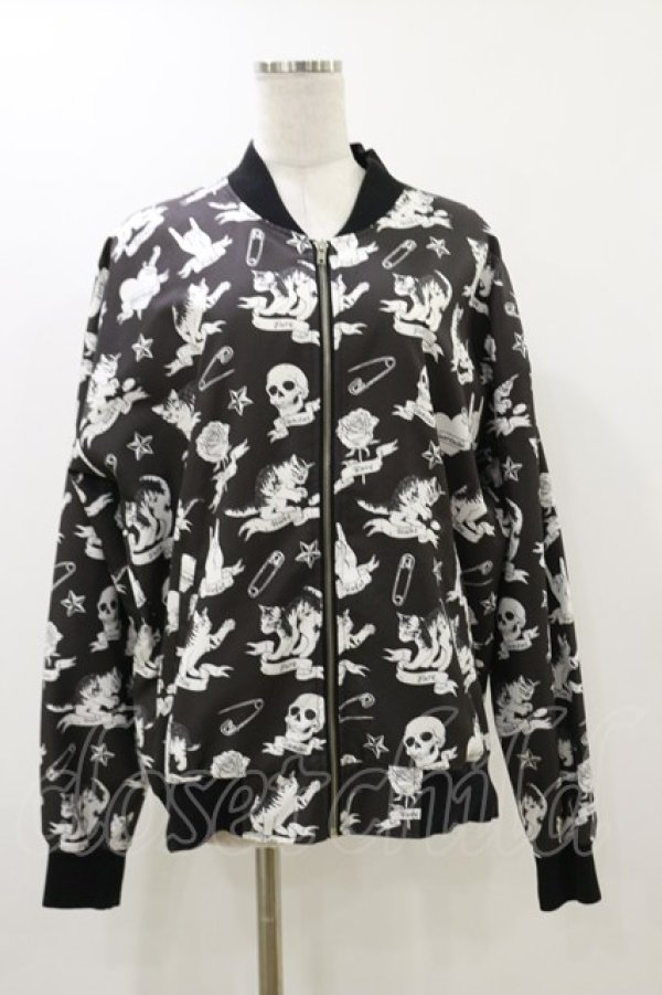 画像1: LISTEN FLAVOR / いたずら子猫の総柄ブルゾン  ブラック H-25-12-17-058-PU-JA-KB-ZH (1)
