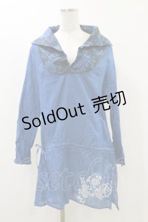 画像: gouk / 和柄切替シャツチュニック  青 H-25-12-17-062-GO-TO-KB-ZT358