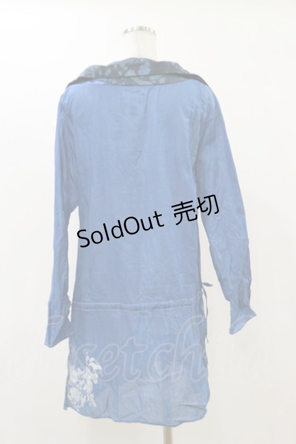 画像2: gouk / 和柄切替シャツチュニック  青 H-25-12-17-062-GO-TO-KB-ZT358 (2)