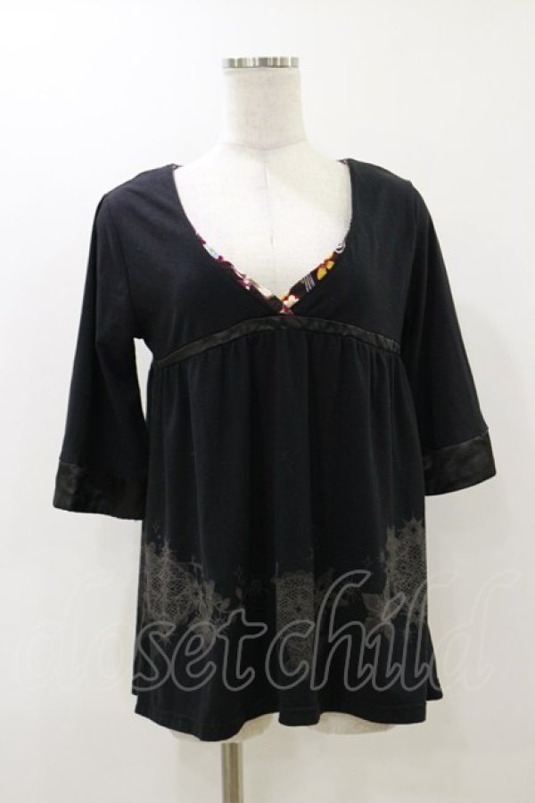 画像1: gouk / 裾プリントフレアカットソー  ブラック H-25-12-17-063-GO-TO-KB-ZH (1)