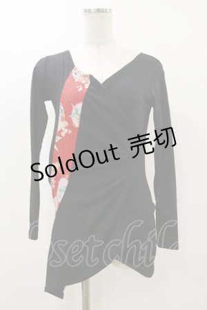 画像: gouk / 和柄切替アシメタックカットソー  ブラック H-25-12-17-064-GO-TO-KB-ZH