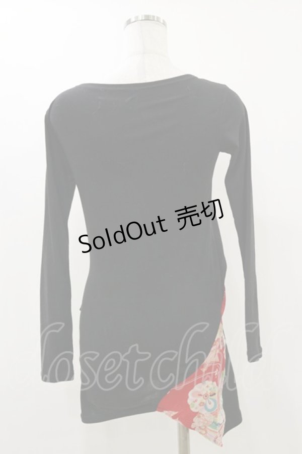 画像2: gouk / 和柄切替アシメタックカットソー  ブラック H-25-12-17-064-GO-TO-KB-ZH (2)