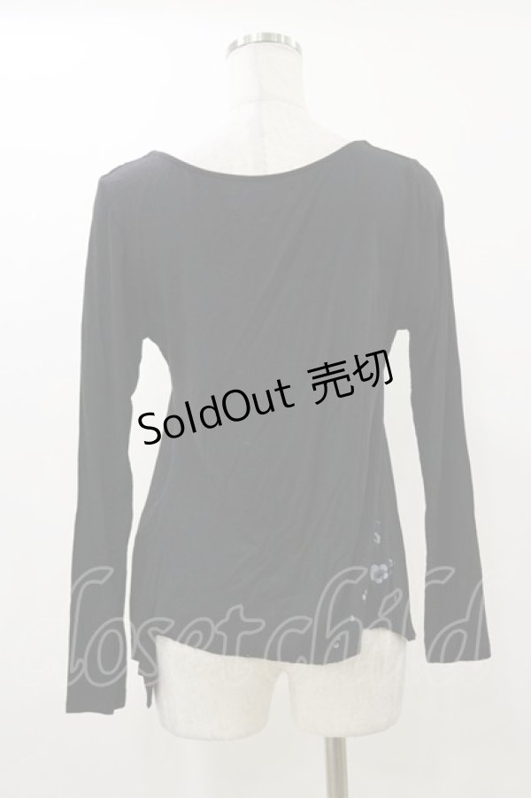 画像2: gouk / 和柄切替Vネックカットソー  ブラック H-25-12-17-065-GO-TO-KB-ZH (2)