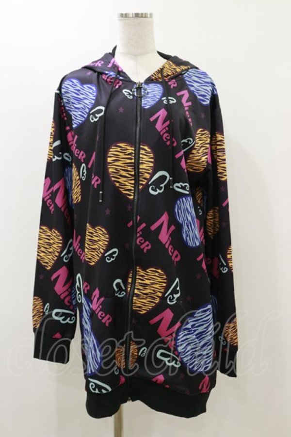 画像1: NieR Clothing / 総柄ZIPパーカー  黒 H-25-12-17-066-PU-TO-KB-ZH (1)