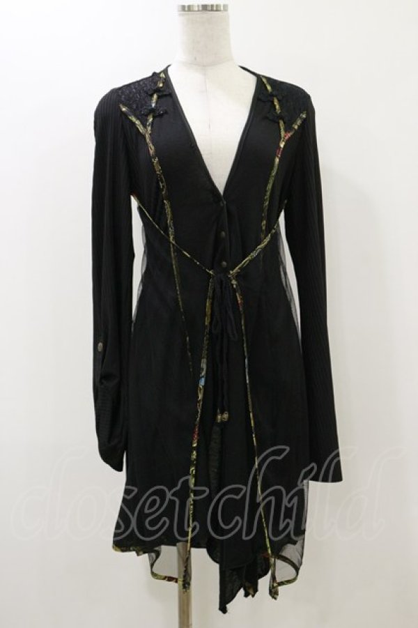 画像1: Ozz oneste / メッシュレイヤードロングカーディガン  黒 H-25-12-17-070-OO-TO-KB-ZH (1)