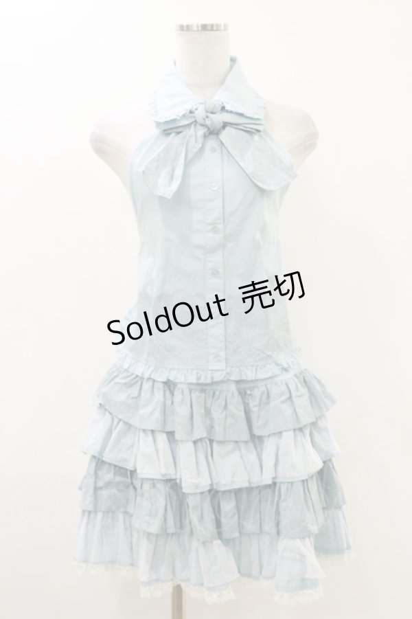 画像1: PUTUMAYO / レースプリントホルタービスチェブラウス＆フリルスカート  サックス H-25-12-17-022-PT-OP-KB-ZH (1)