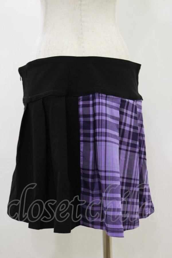 画像2: KILL STAR / CATTLE PLEATED SKIRT L ブラック/ライラックタータン H-25-12-17-023-SL-SK-KB-ZH (2)