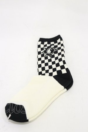 画像: Candy Stripper / CHECKER SOCKS  ブラック×オフ H-25-12-17-005-PU-ZA-KB-ZH