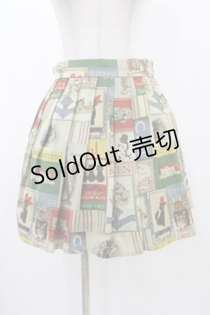 画像: Jane Marple / Old Catポスターのミニスカート  グリーン H-25-12-18-1041-JM-SK-KB-ZH