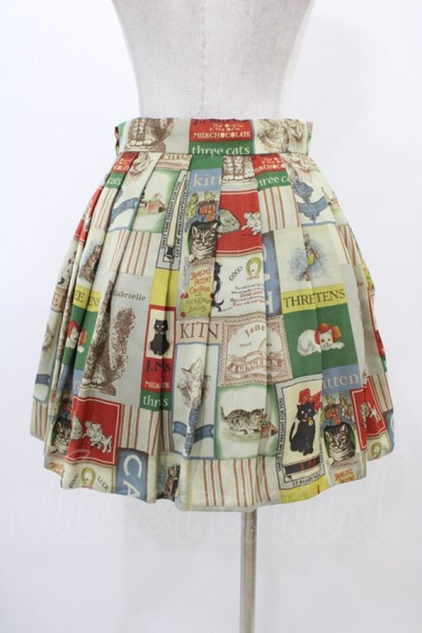 画像2: Jane Marple / Old Catポスターのミニスカート  グリーン H-25-12-18-1041-JM-SK-KB-ZH (2)