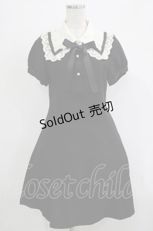 画像1: axes femme POETIQUE / レース襟半袖ワンピース M ブラック H-25-12-19-036-AX-OP-NS-ZH (1)