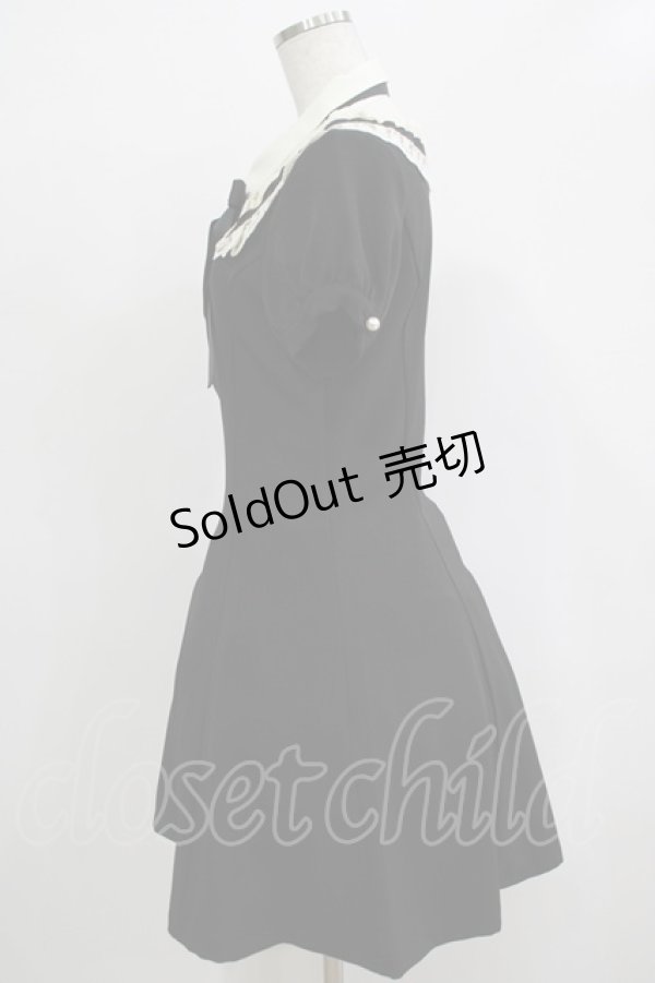 画像2: axes femme POETIQUE / レース襟半袖ワンピース M ブラック H-25-12-19-036-AX-OP-NS-ZH (2)