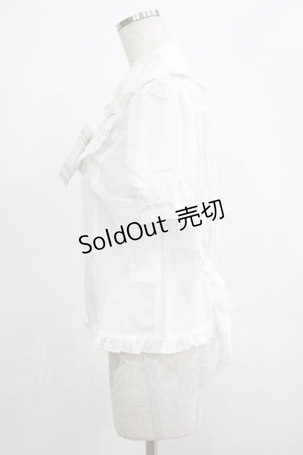 画像2: metamorphose / ヨーク切替半袖リボンブラウス Free ホワイト H-25-12-19-046-ME-BL-NS-ZH (2)