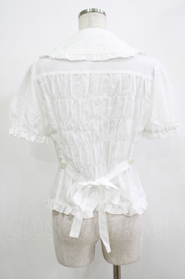 画像3: metamorphose / ヨーク切替半袖リボンブラウス Free ホワイト H-25-12-19-046-ME-BL-NS-ZH (3)