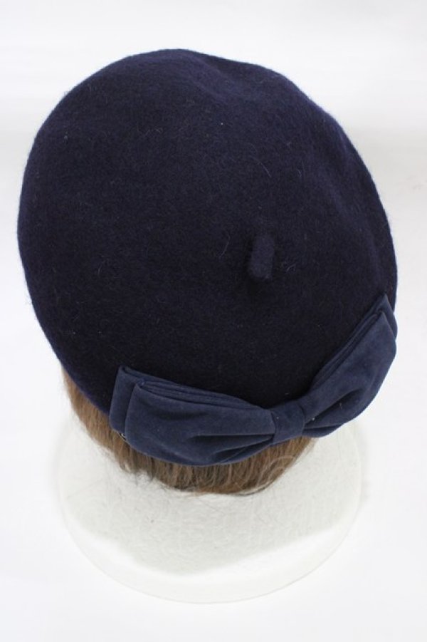 画像2: DearMyLoveRose / RSハートチャーム付リボンベレー帽  ネイビー H-25-12-19-1005-EL-AC-NS-ZH (2)