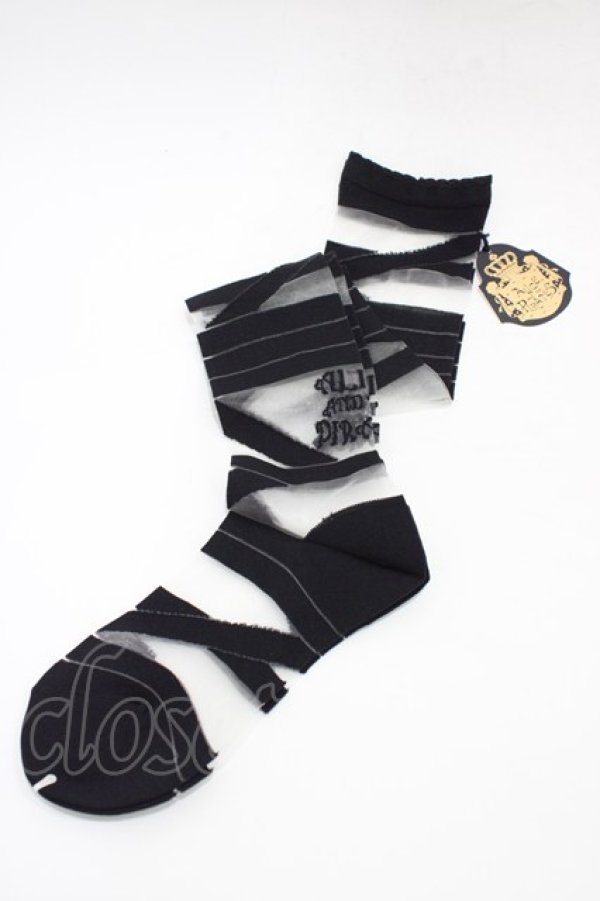 画像1: ALICE and the PIRATES / くるくる包帯シースルーオーバーニーソックス  ブラック H-25-12-19-1013-PA-ZA-NS-ZH (1)