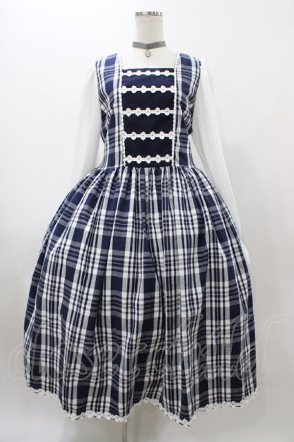 画像1: marcHenTica / チェックワンピース ハーフエルフ ネイビー H-25-12-19-1027-LO-OP-NS-ZH (1)