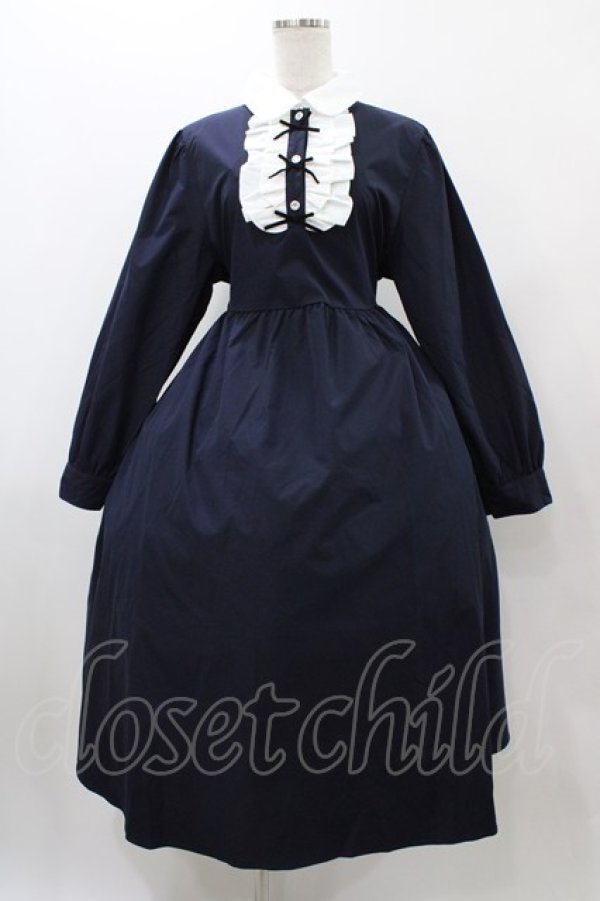 画像1: virally / 星名桜子/クラシックリボンワンピース LL ネイビー H-25-12-19-1029-0-OP-NS-ZH (1)