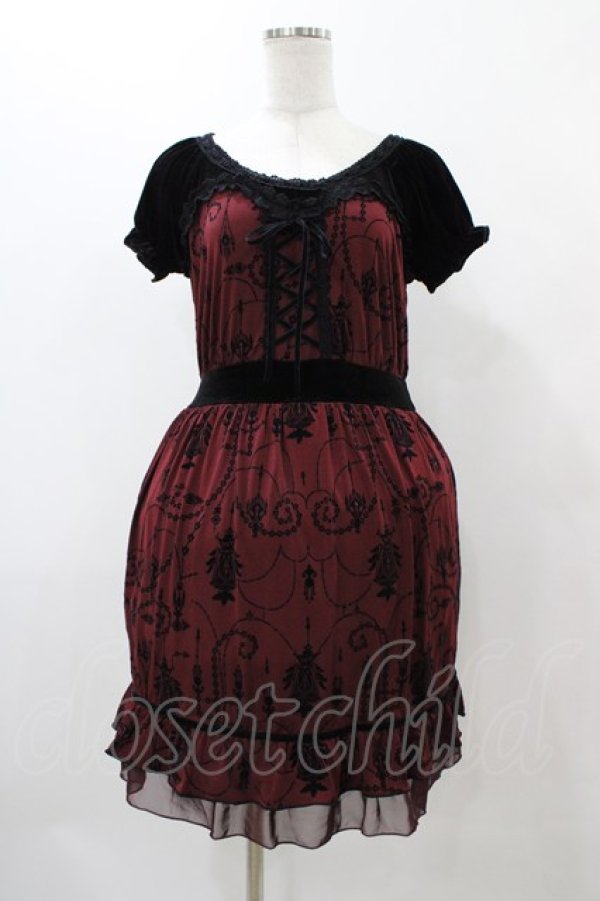 画像1: axes femme / ベロア切替ワンピース M ワイン H-25-12-19-1031-AX-OP-NS-ZH (1)