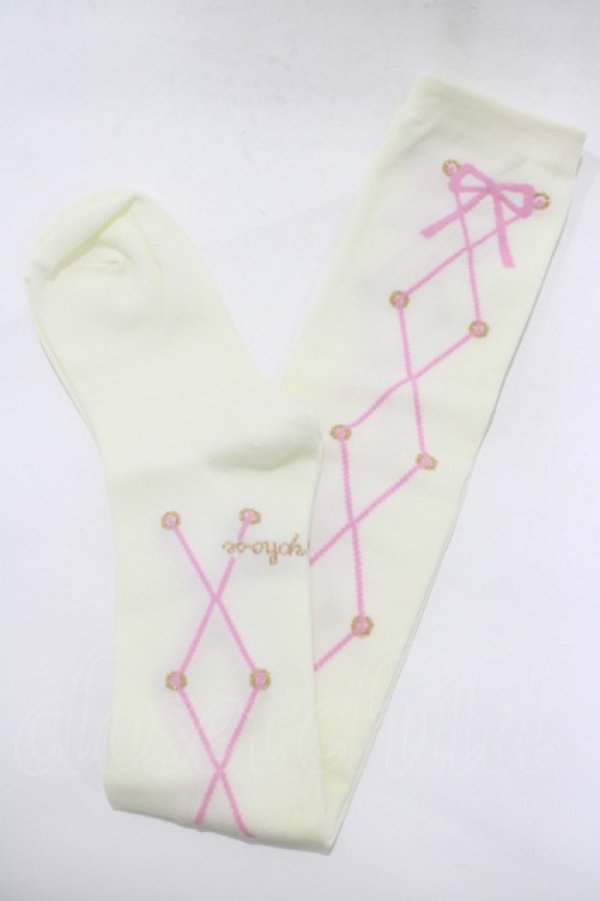 画像1: metamorphose / Lace up dollオーバーニーソックス  アイボリー H-25-12-19-057-ME-ZA-NS-ZH (1)