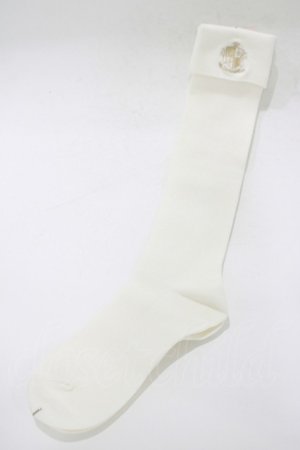 画像: metamorphose / 折り返しエンブレム刺繍ハイソックス  オフ H-25-12-19-060-ME-ZA-NS-ZH