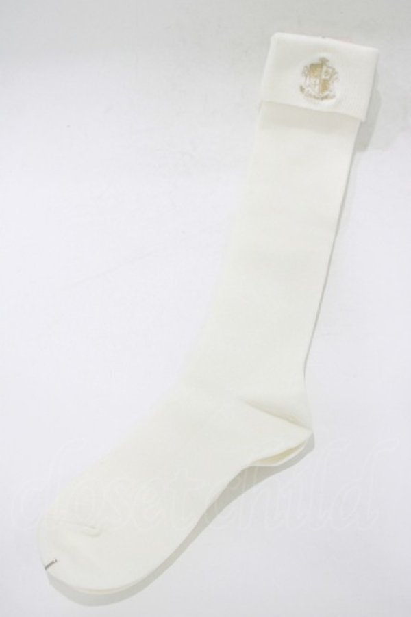 画像1: metamorphose / 折り返しエンブレム刺繍ハイソックス  オフ H-25-12-19-060-ME-ZA-NS-ZH (1)