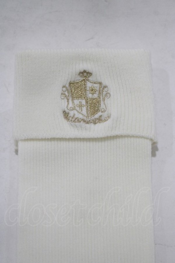 画像2: metamorphose / 折り返しエンブレム刺繍ハイソックス  オフ H-25-12-19-060-ME-ZA-NS-ZH (2)