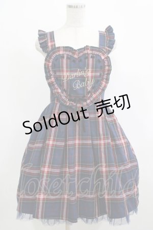 画像: Ank Rouge / チェックハートフリルジャンパースカート M ネイビー H-25-12-19-016-CA-OP-NS-ZH