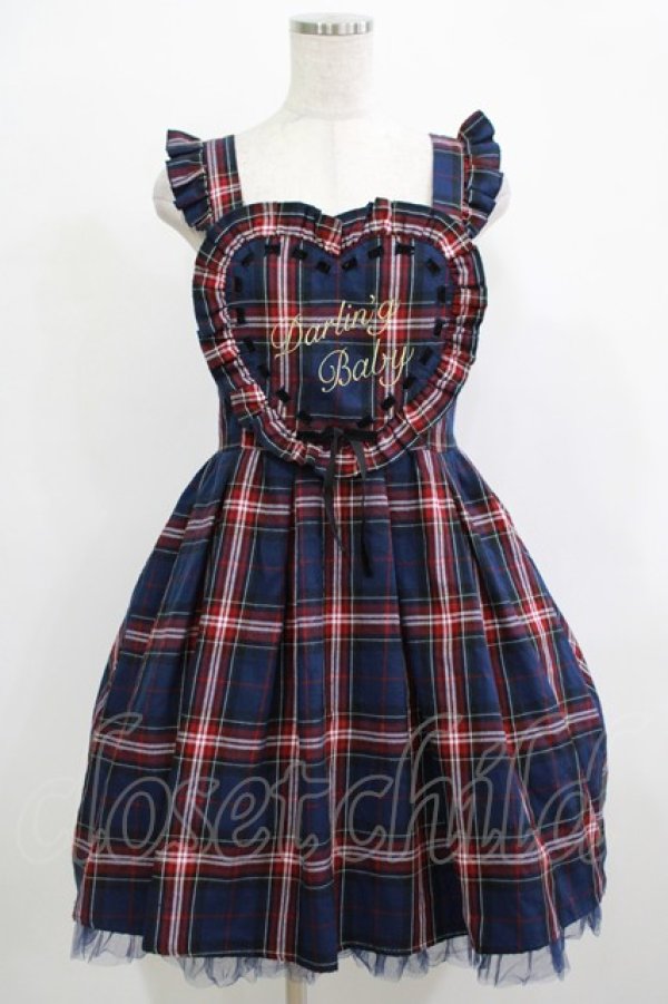 画像1: Ank Rouge / チェックハートフリルジャンパースカート M ネイビー H-25-12-19-016-CA-OP-NS-ZH (1)