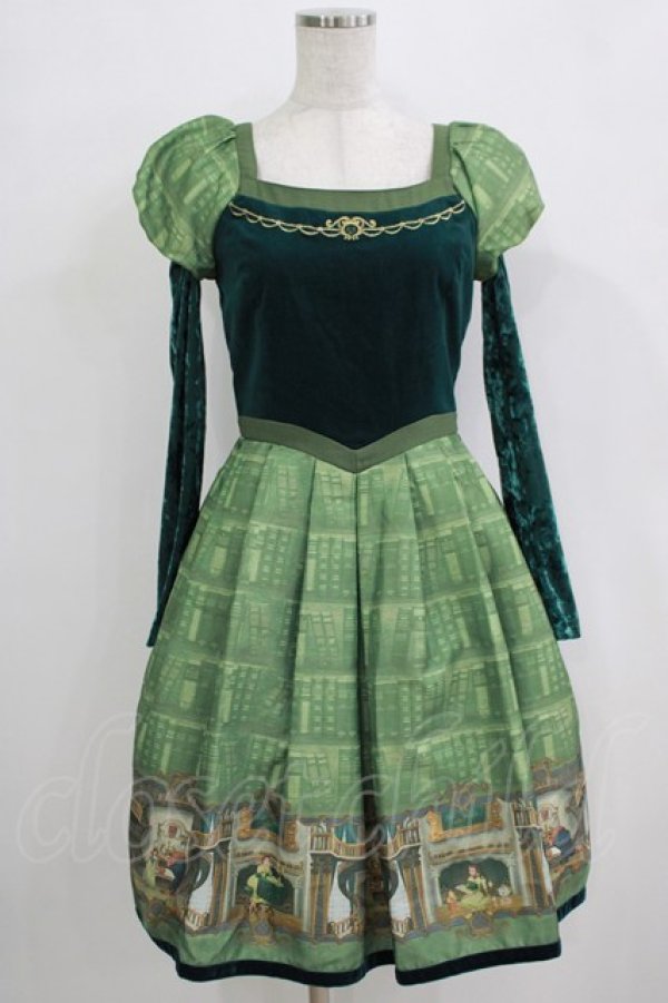 画像1: Secret Honey / 図書館ワンピース(美女と野獣ver) Free グリーン H-25-12-20-021-CA-OP-NS-ZH (1)