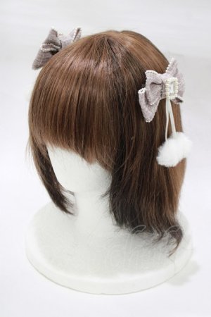 画像: NOEMIE / ツイードリボンぽんぽんツインテールクリップ  ピンク H-25-12-20-068-LO-AC-NS-ZH