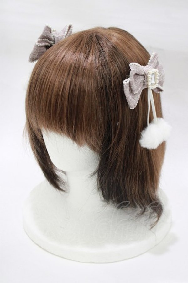 画像1: NOEMIE / ツイードリボンぽんぽんツインテールクリップ  ピンク H-25-12-20-068-LO-AC-NS-ZH (1)