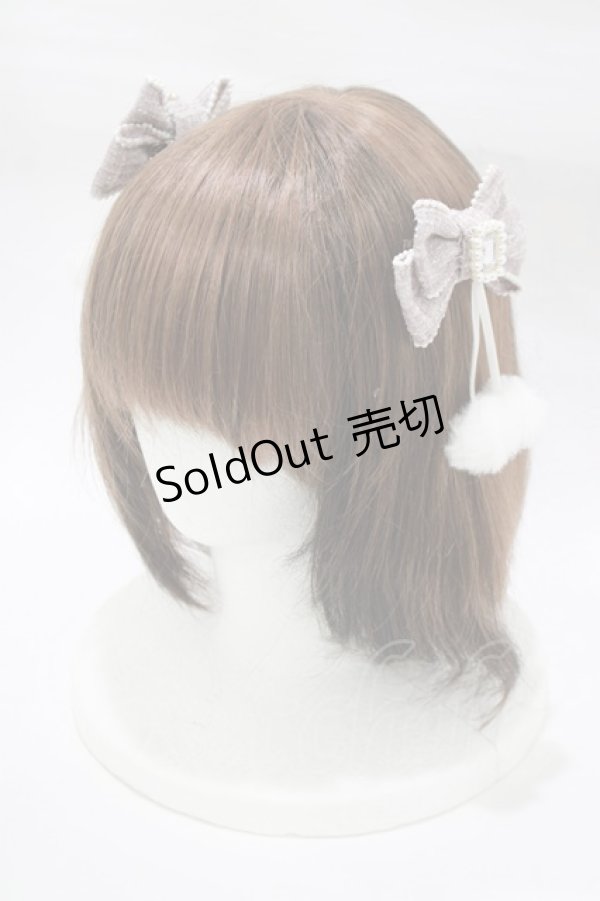 画像1: NOEMIE / ツイードリボンぽんぽんツインテールクリップ  ピンク H-25-12-20-068-LO-AC-NS-ZH (1)