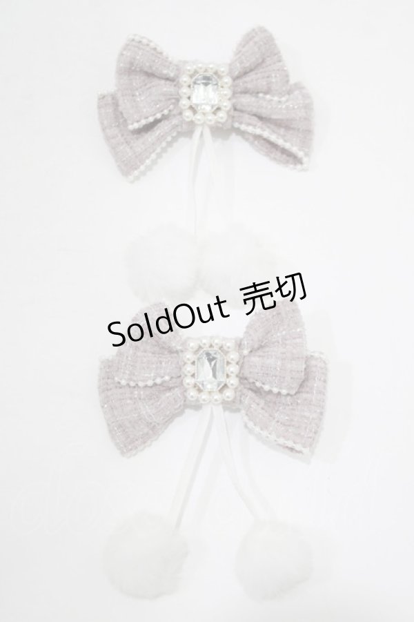 画像2: NOEMIE / ツイードリボンぽんぽんツインテールクリップ  ピンク H-25-12-20-068-LO-AC-NS-ZH (2)