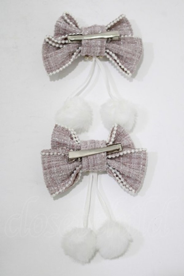 画像3: NOEMIE / ツイードリボンぽんぽんツインテールクリップ  ピンク H-25-12-20-068-LO-AC-NS-ZH (3)