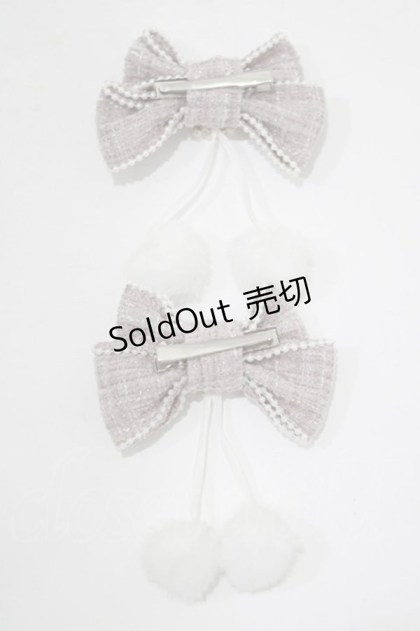 画像3: NOEMIE / ツイードリボンぽんぽんツインテールクリップ  ピンク H-25-12-20-068-LO-AC-NS-ZH (3)