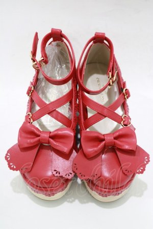 画像: axes femme kawaii / スカラップ木底風シューズ S(22.5cm) レッド H-25-12-20-078-AX-SH-NS-ZH