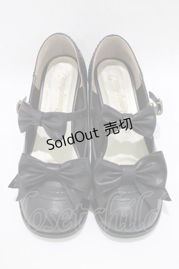 画像1: metamorphose / リボンストラップシューズ L/〜24.5cm ブラック H-25-12-20-079-ME-SH-NS-ZH (1)