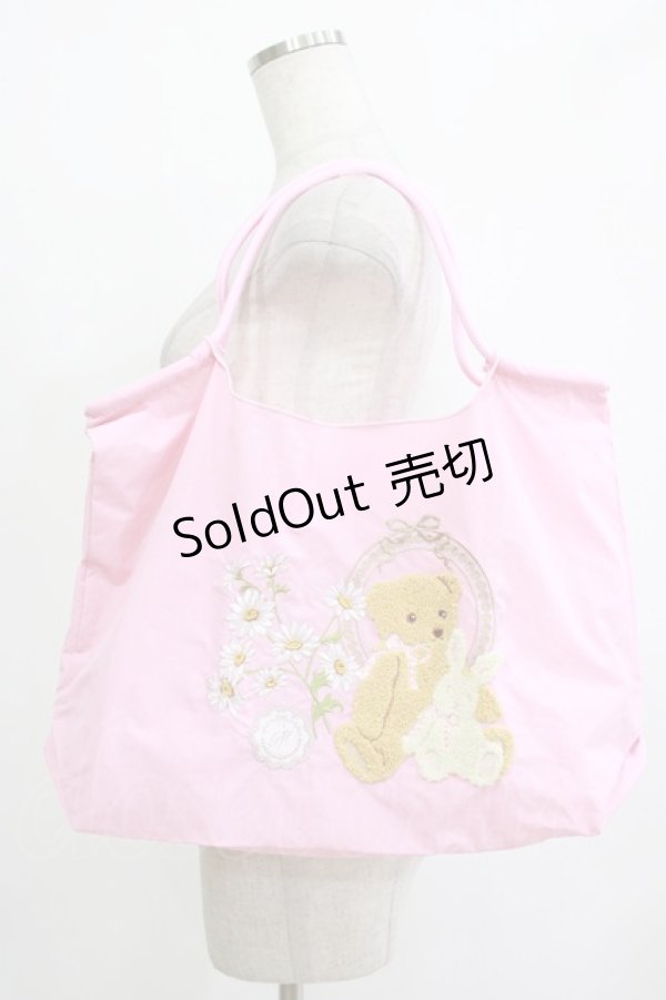 画像1: m petit by misako / くま刺繍ショッピングバッグ  ピンク H-25-12-21-005-LO-ZA-NS-ZH (1)