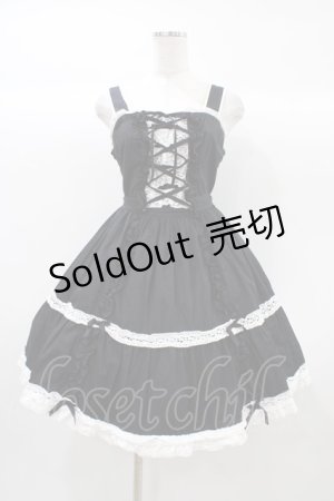 画像: Angelic Pretty / レースアップジャンパースカート Free ブラック H-25-12-21-1034-AP-OP-NS-ZH