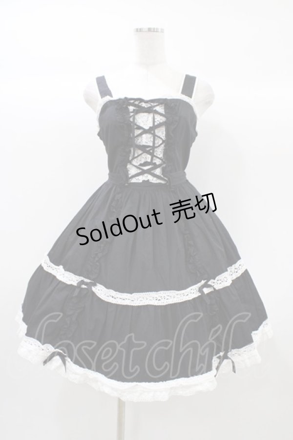 画像1: Angelic Pretty / レースアップジャンパースカート Free ブラック H-25-12-21-1034-AP-OP-NS-ZH (1)