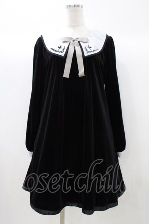 画像: Amavel / クロス刺繍衿Aラインワンピース Free ブラック/ベロア H-25-12-21-1040-CA-OP-NS-ZH