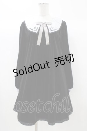 画像: Amavel / クロス刺繍衿Aラインワンピース Free ブラック/ベロア H-25-12-21-1040-CA-OP-NS-ZH