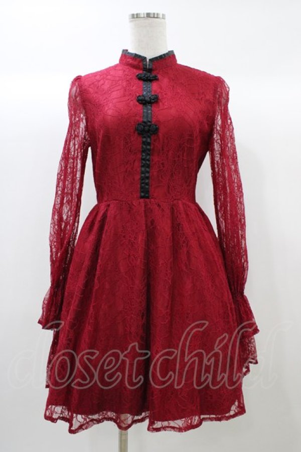 画像1: Ank Rouge / レースチャイナワンピース M レッド H-25-12-21-1049-CA-OP-NS-ZH (1)