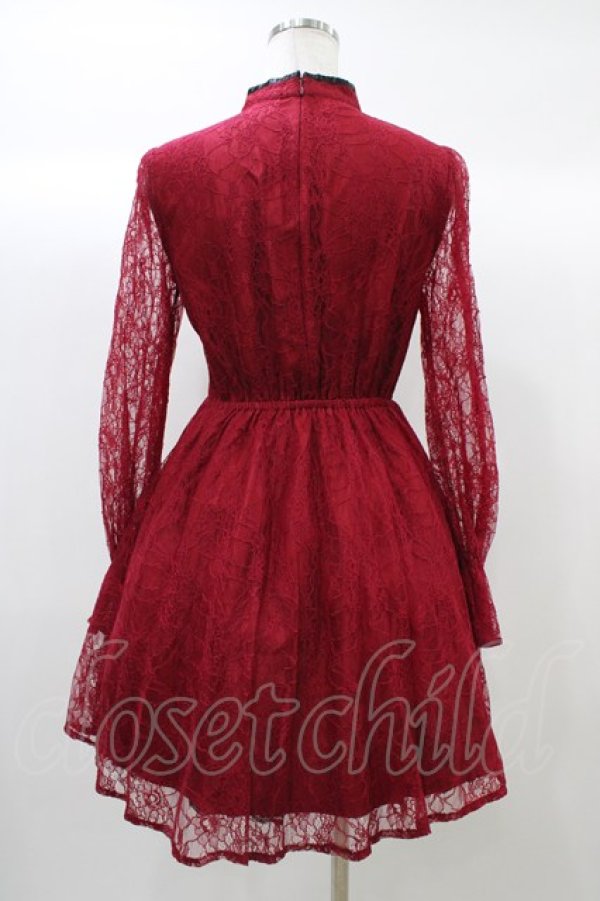 画像2: Ank Rouge / レースチャイナワンピース M レッド H-25-12-21-1049-CA-OP-NS-ZH (2)