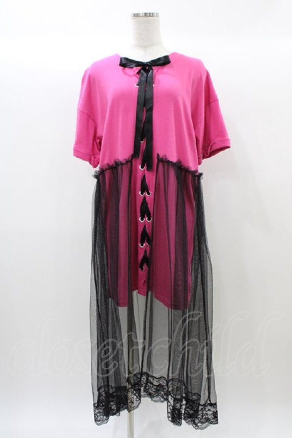 画像1: Ank Rouge / チュール重ねBIG Tee M ピンク H-25-12-21-1052-CA-OP-NS-ZH (1)