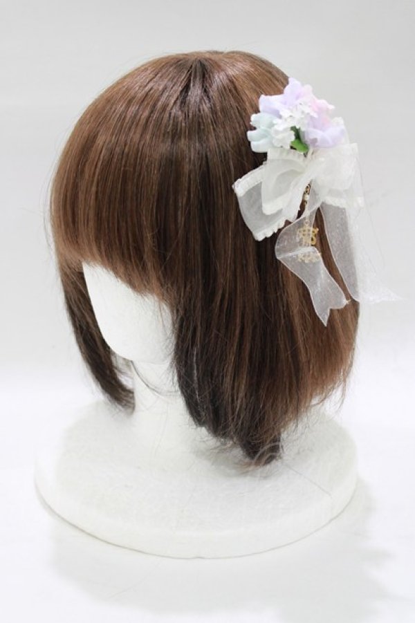 画像1: ALICE and the PIRATES / あじさいのフリルリボンバレッタ  オフ白 H-25-12-21-070-PA-AC-NS-ZH (1)